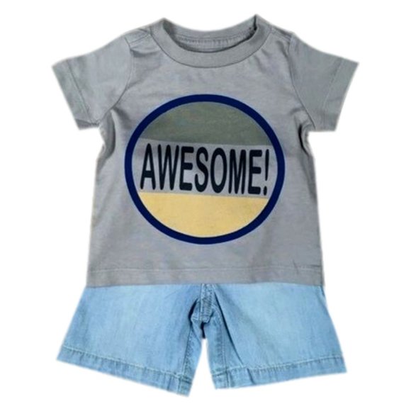 Gymboree Gray Cotton T-Shirt and Denim Capri Pants Set New with Tag 0-3 Months - Picture 1 of 9